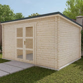 Abri de jardin toit plat 12m² PENTY - madriers 28mm brut - tuiles métalliques - Gardy Shelter Ma boutique